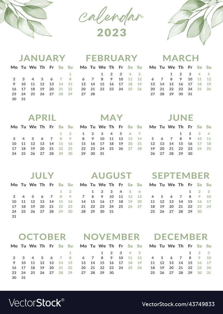 2023 calendar year Royalty Free Vector Image - VectorStock