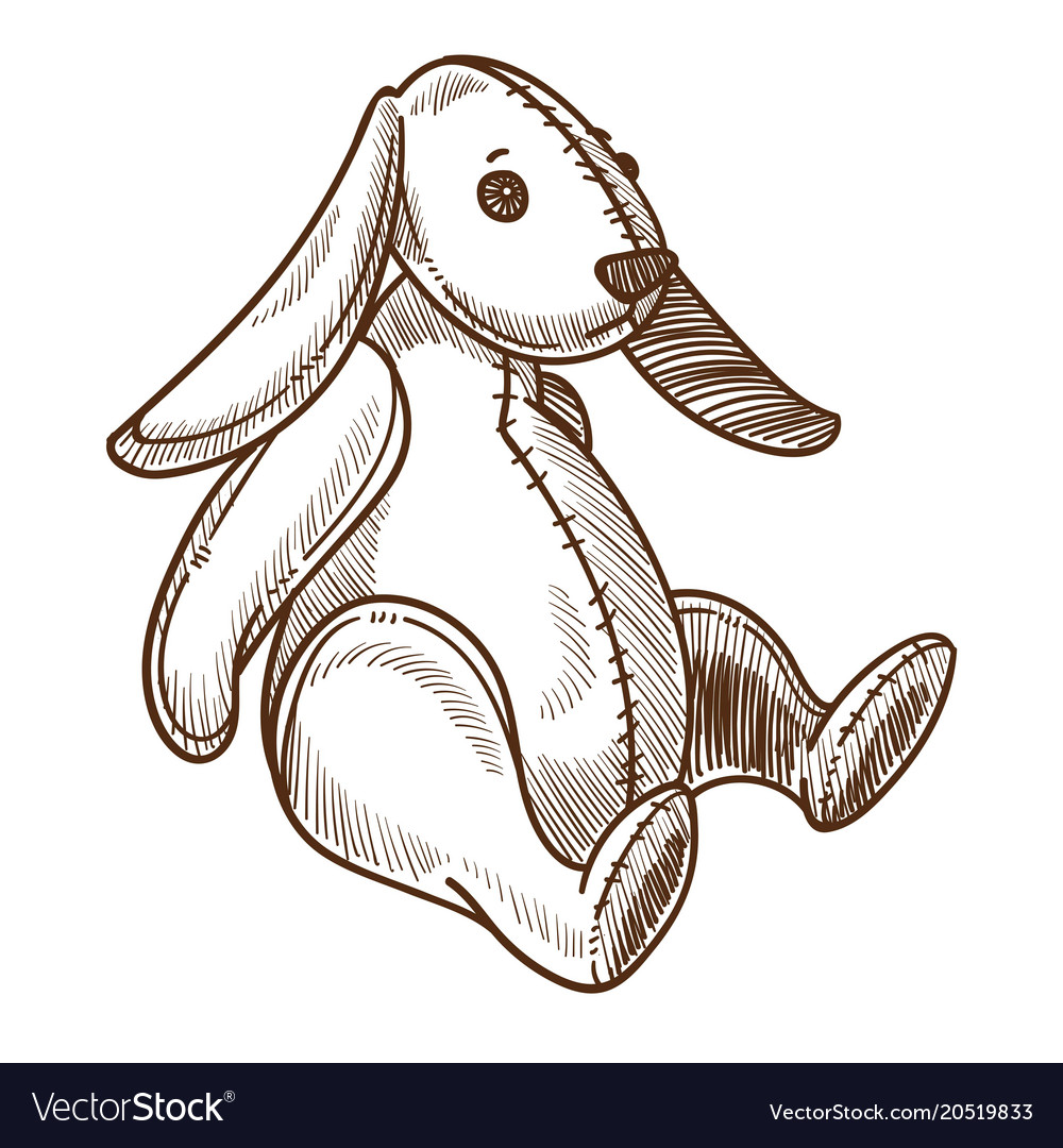 Bunny rabbit plush retro toy sketch hand Vector Image