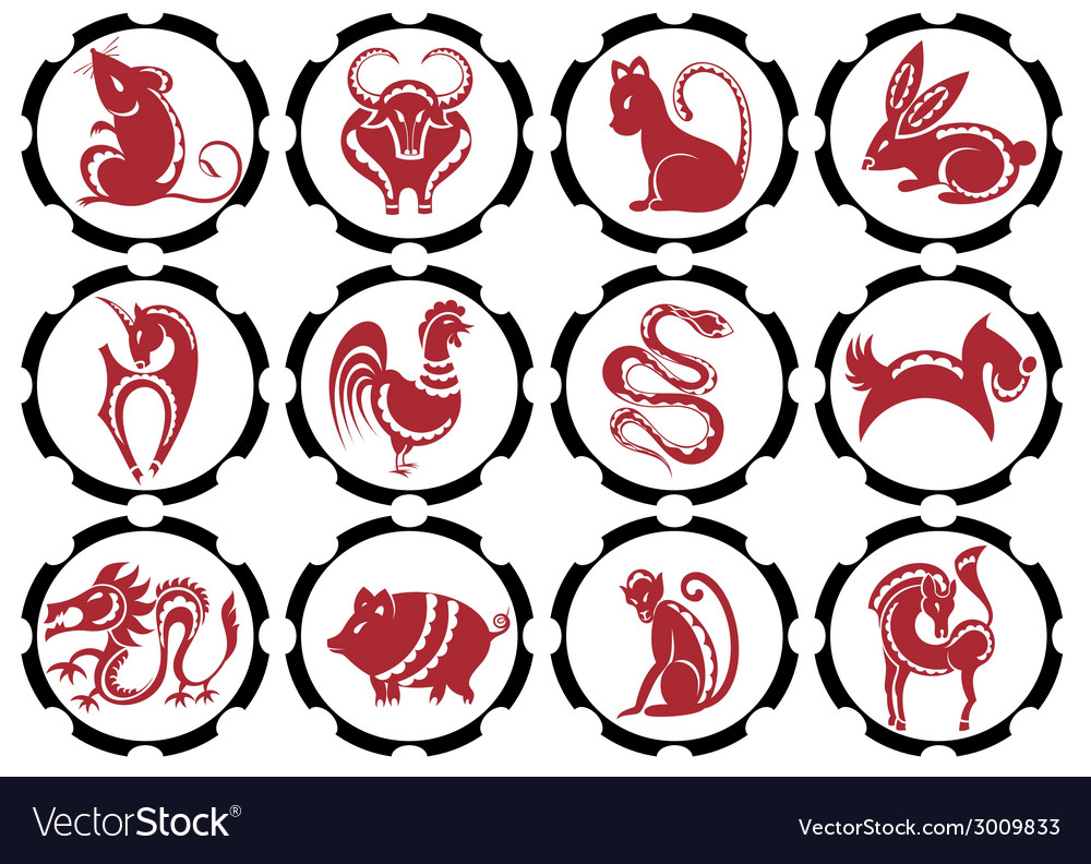 Фигурки знаков китайского календаря Chinese zodiac signs Royalty Free Vector Image