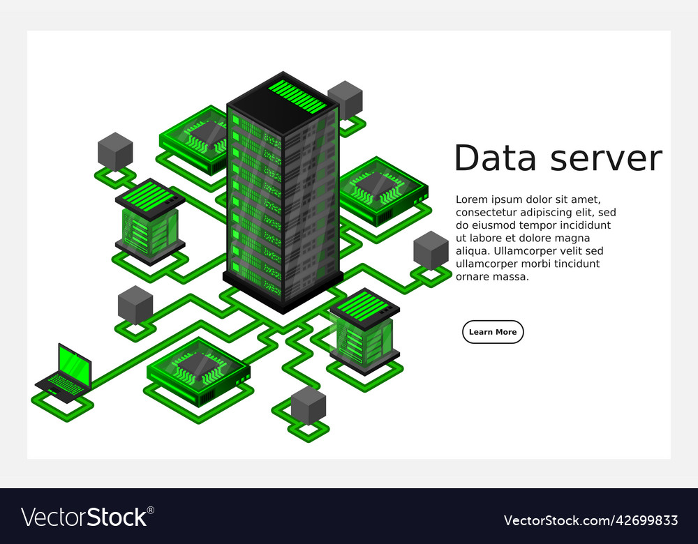 Concept of data network management isometric map vector image Concept of data network management isometric map