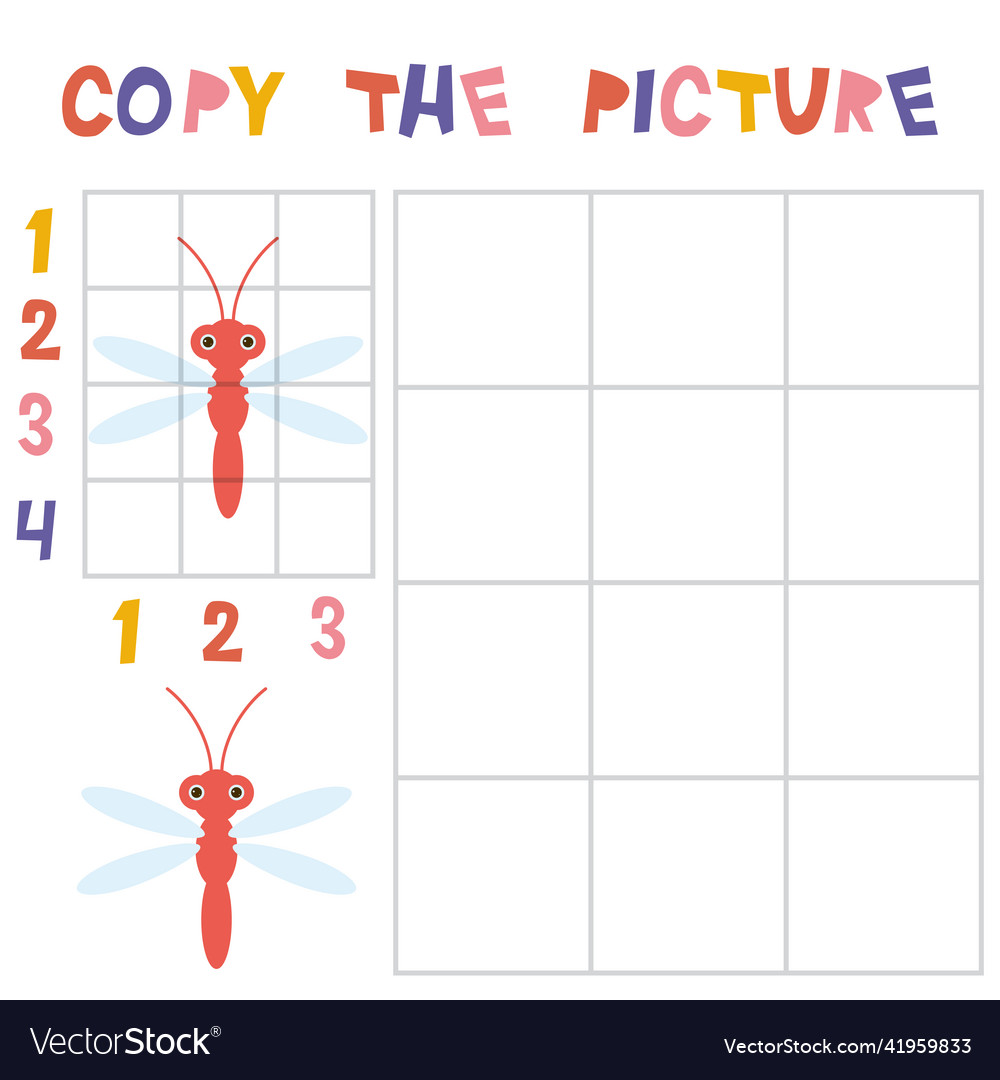 Copy the dragonfly picture using grid Vector Image Copy the dragonfly picture using grid