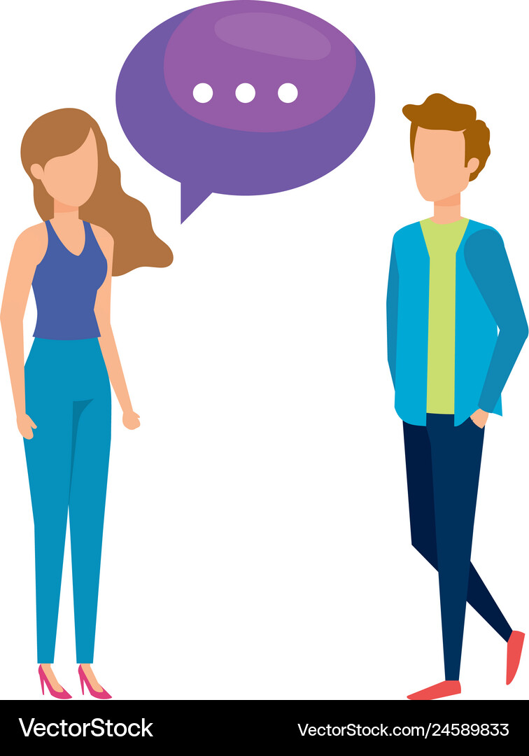 Couple talking with speech bubble Royalty Free Vector Image