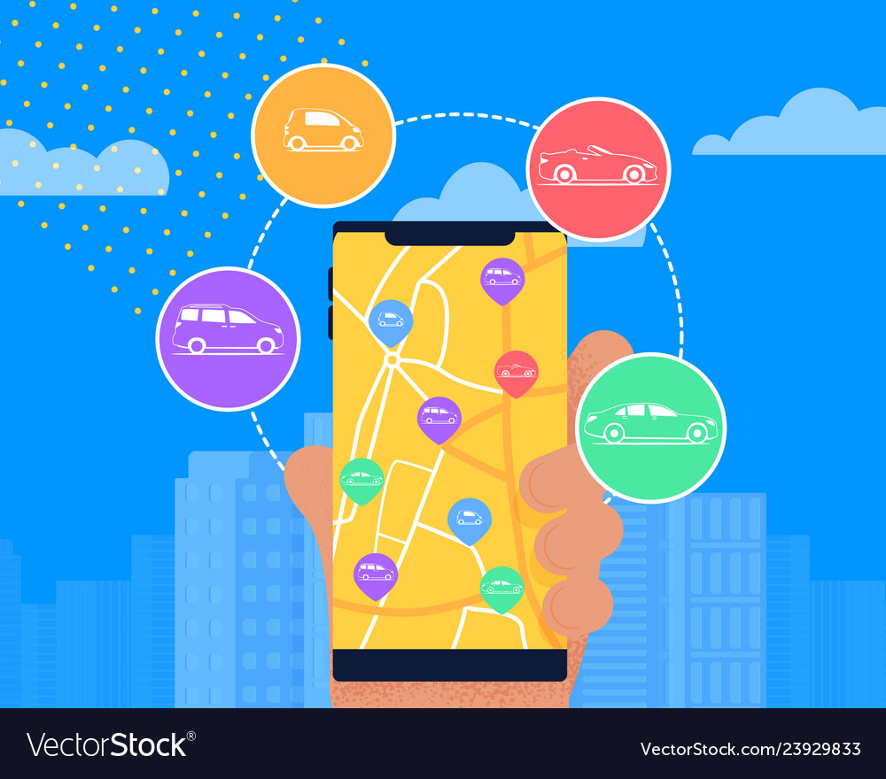 Flat Banner Online Car Rental Booking Application Vector Image