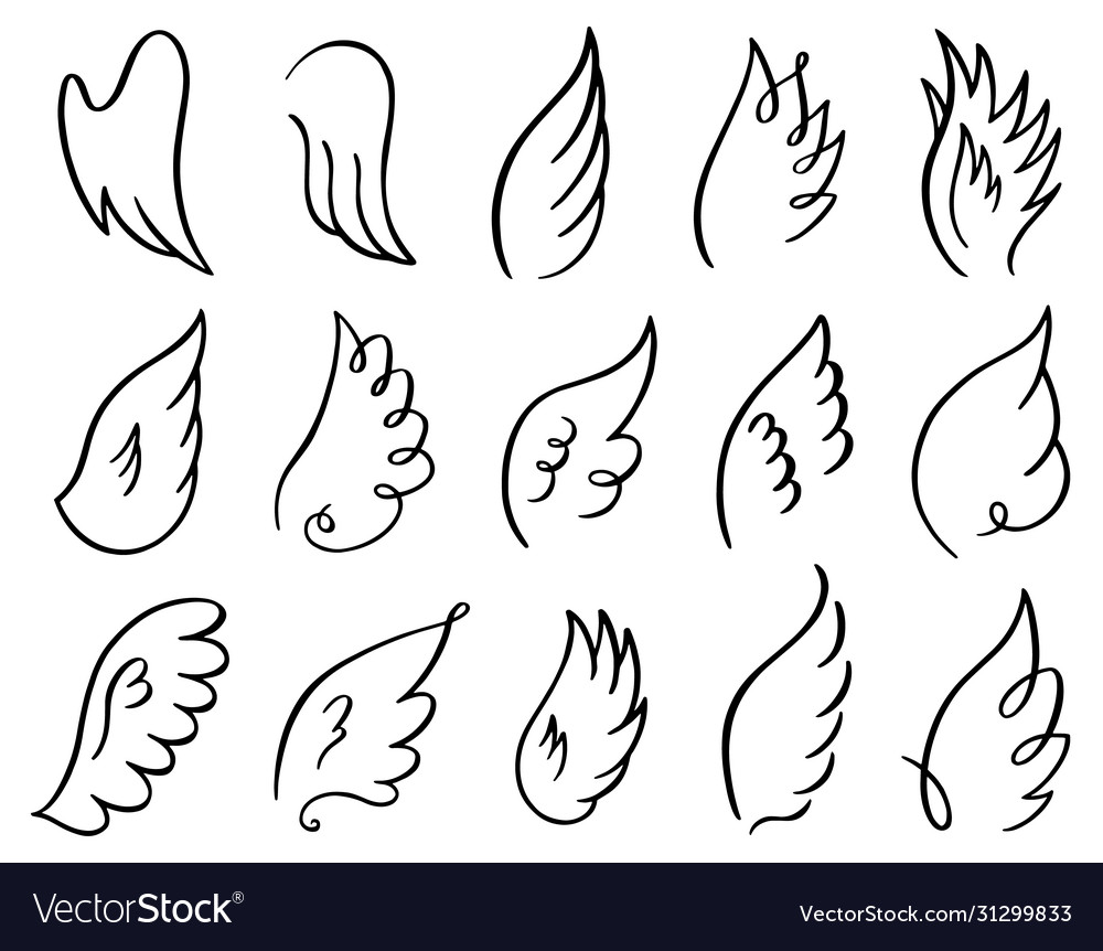 Hand drawn wings doodle sketch angel flight vector image Hand drawn wings doodle sketch angel flight