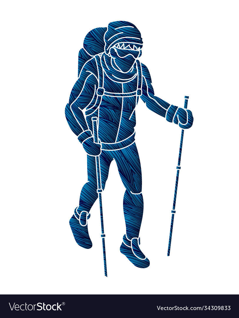 Hiker climbing mountain hiking cartoon graphic Vector Image Hiker climbing mountain hiking cartoon graphic Vector Image