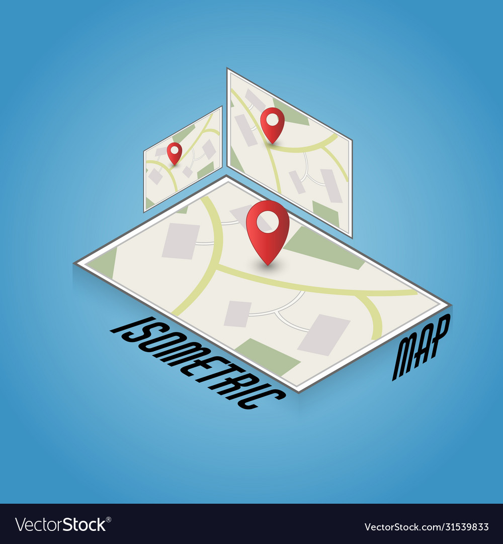 Isometric map in three projections with a pointer vector image Isometric map in three projections with a pointer