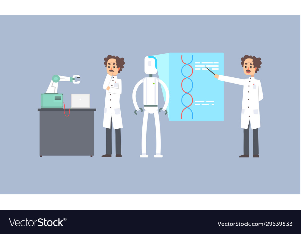 Male scientist character conducting experiments