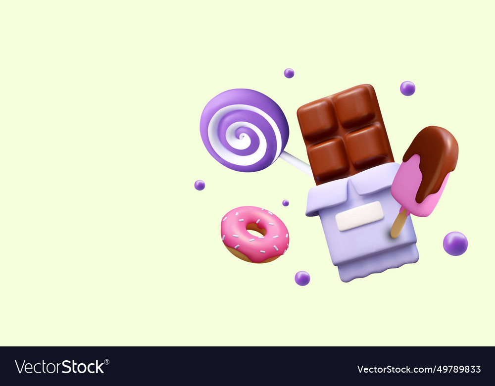 Placard with chocolate bar purple lollipop donut