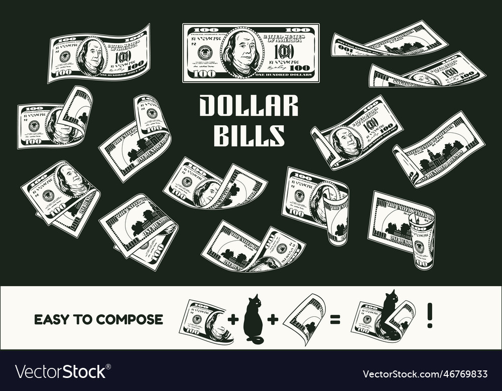 Set of 100 dollar bills with front reverse side vector image Set of 100 dollar bills with front reverse side