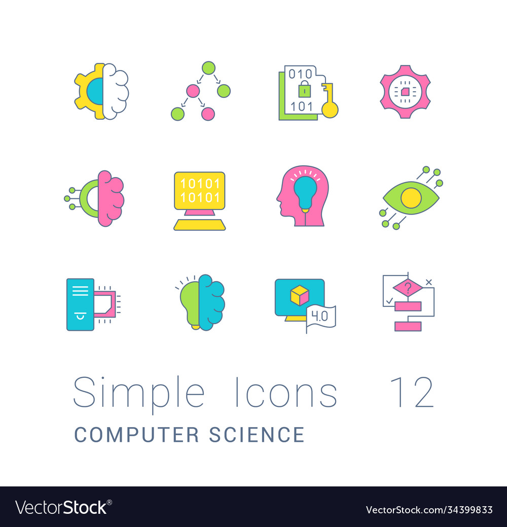 Set simple line icons computer science Royalty Free Vector