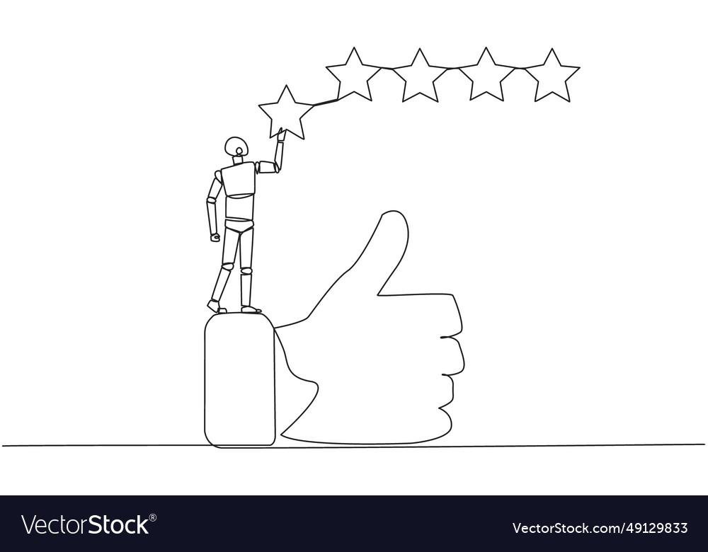 Single continuous line drawing robot standing vector image Single continuous line drawing robot standing