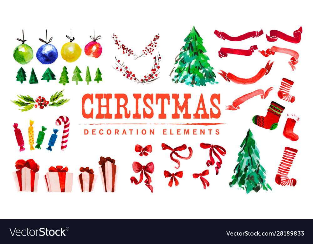 Watercolor Christmas & New Year Decorations