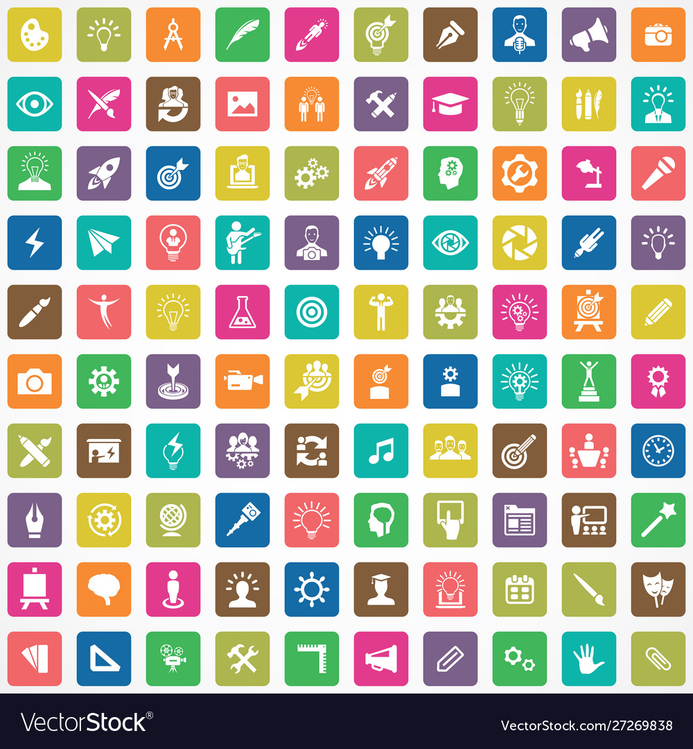 Creative process 100 icons universal set for web