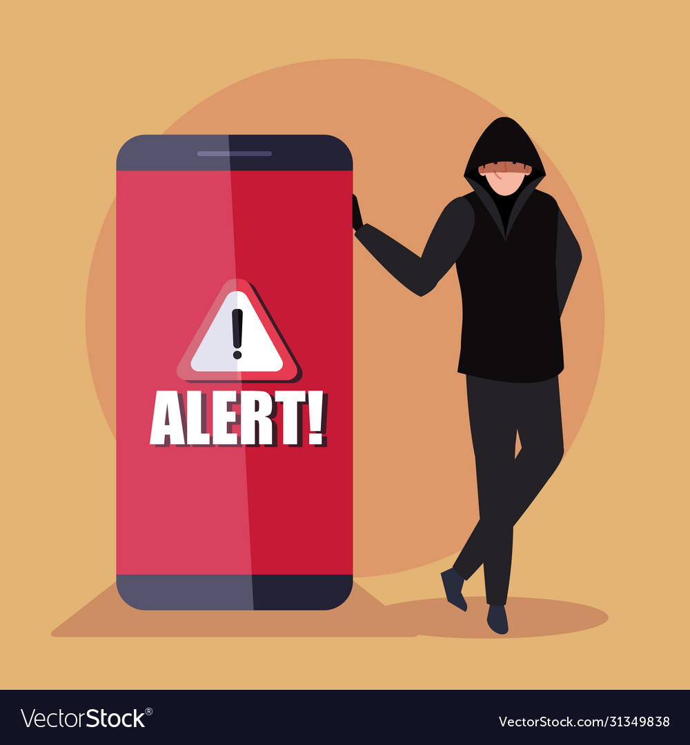 Hacker with smartphone device icon vector image Hacker with smartphone device icon