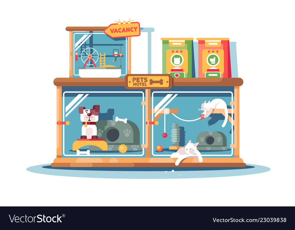 Hotel for pets filled with dogs and cats Vector Image