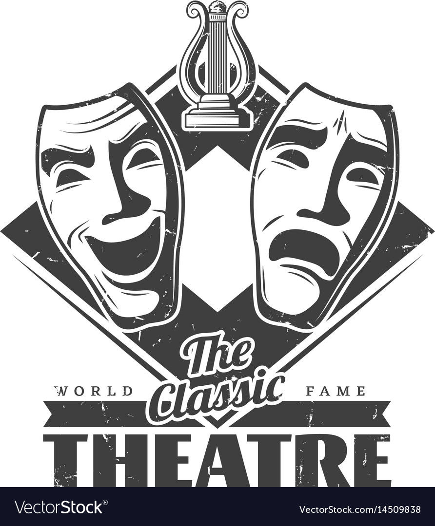 Monochrome theatre label template Royalty Free Vector Image