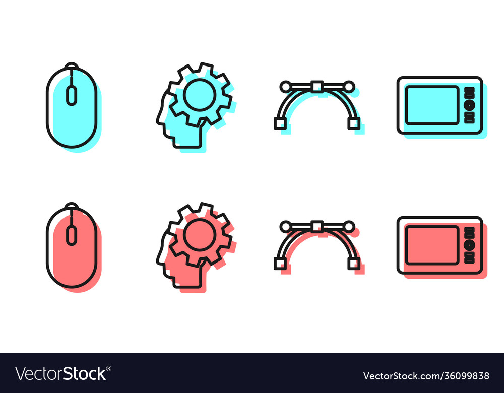 Set line bezier curve computer mouse human head vector image Set line bezier curve computer mouse human head