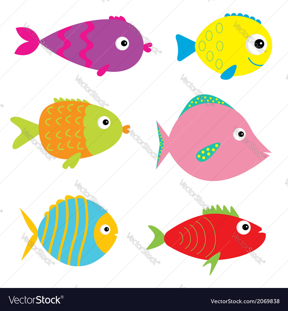 Download Set of cute cartoon fishes Isolated Royalty Free Vector