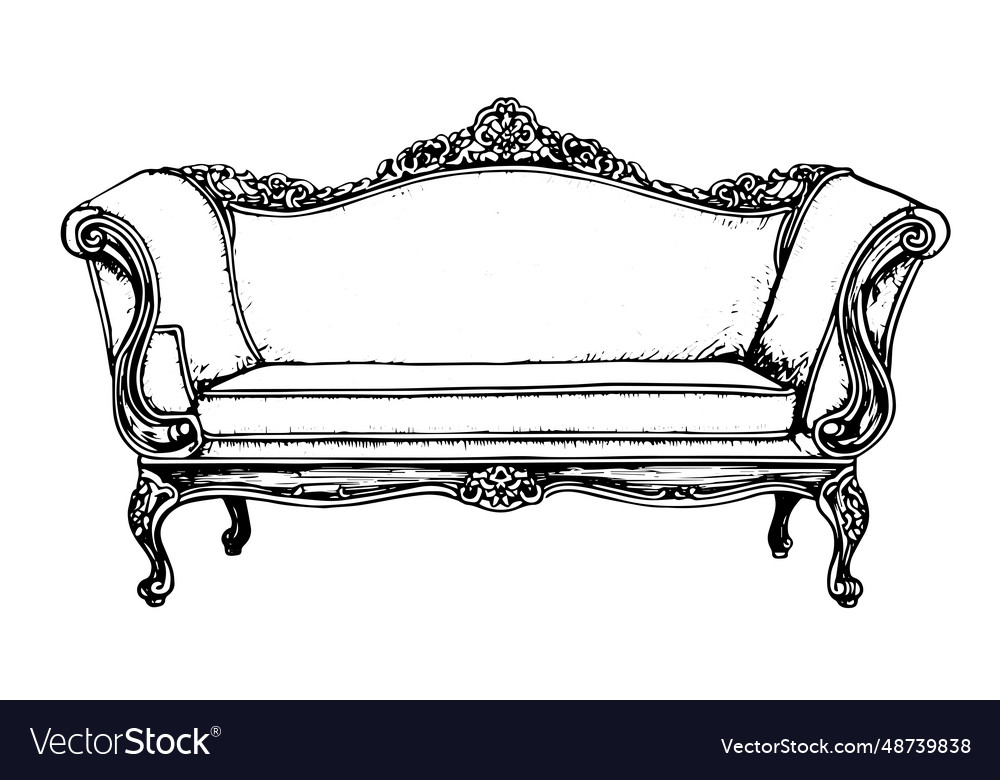 Vintage sofa hand drawn ink sketch engraving Vector Image