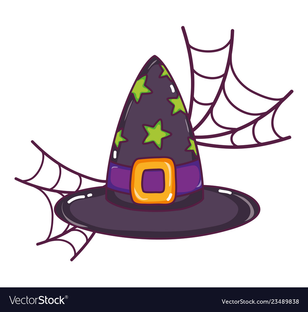 Witch hat with stars style and spiderweb Vector Image
