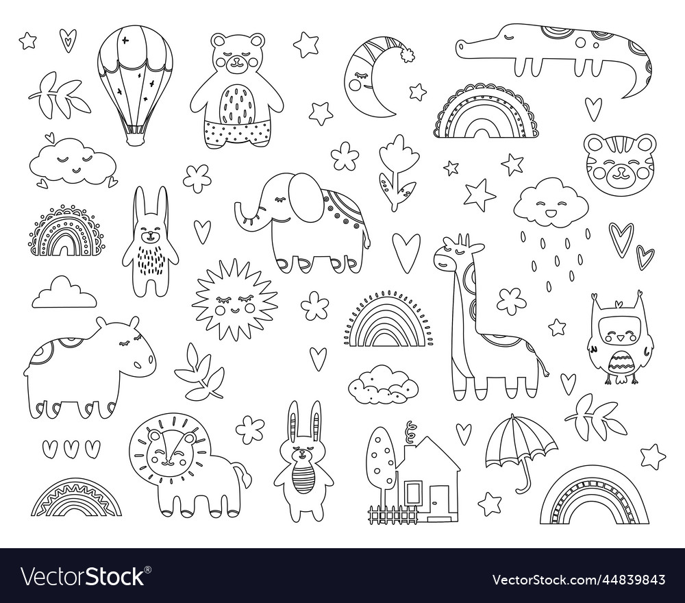 Baby line icons set vector image Baby line icons set