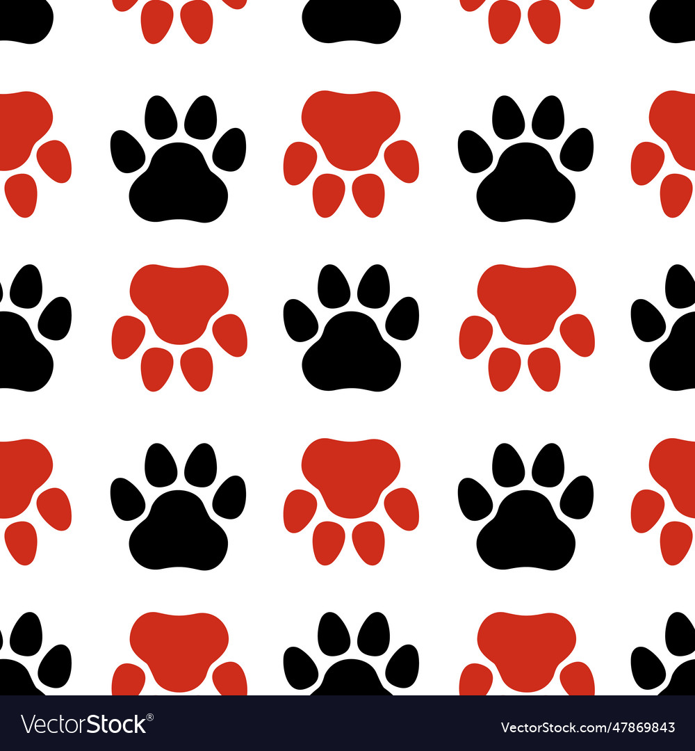 Black and red seamless pattern with animal paw Vector Image