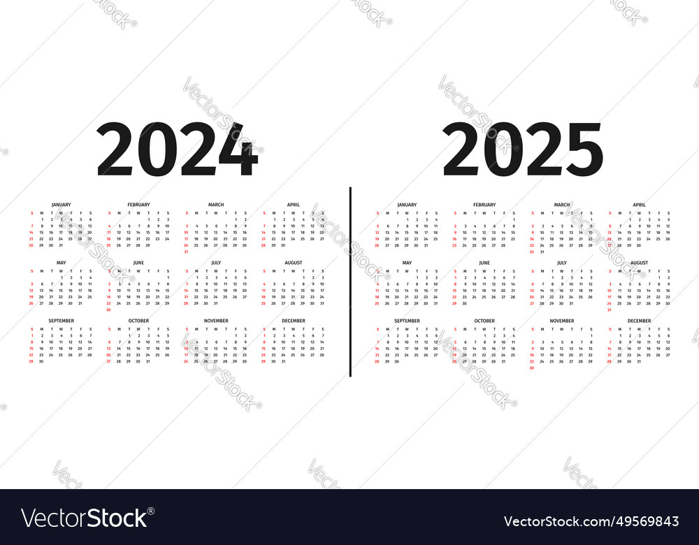 Calendar for 2024 and 2025 year template Vector Image