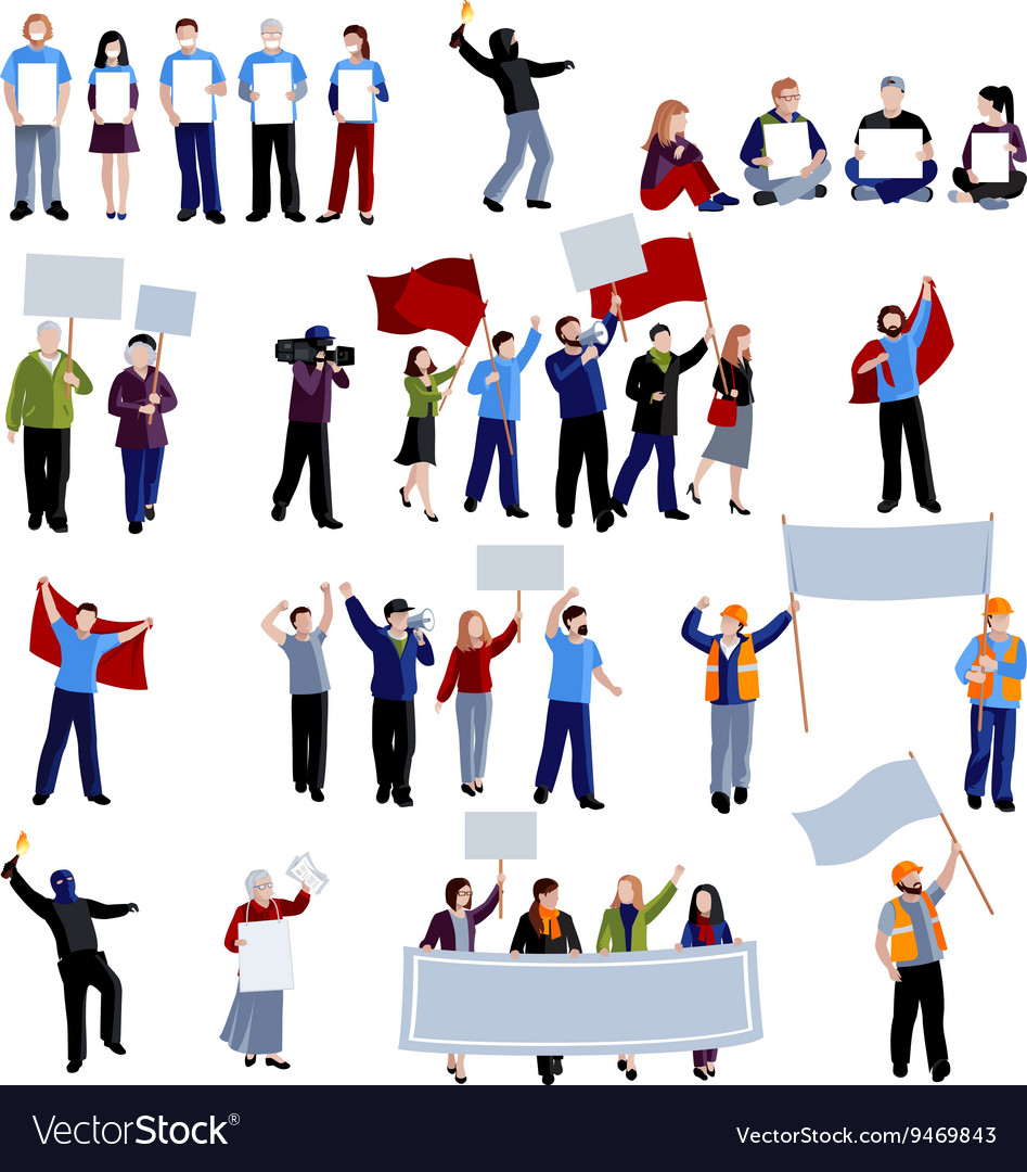 Demonstration Protest People Icons Set Royalty Free Vector