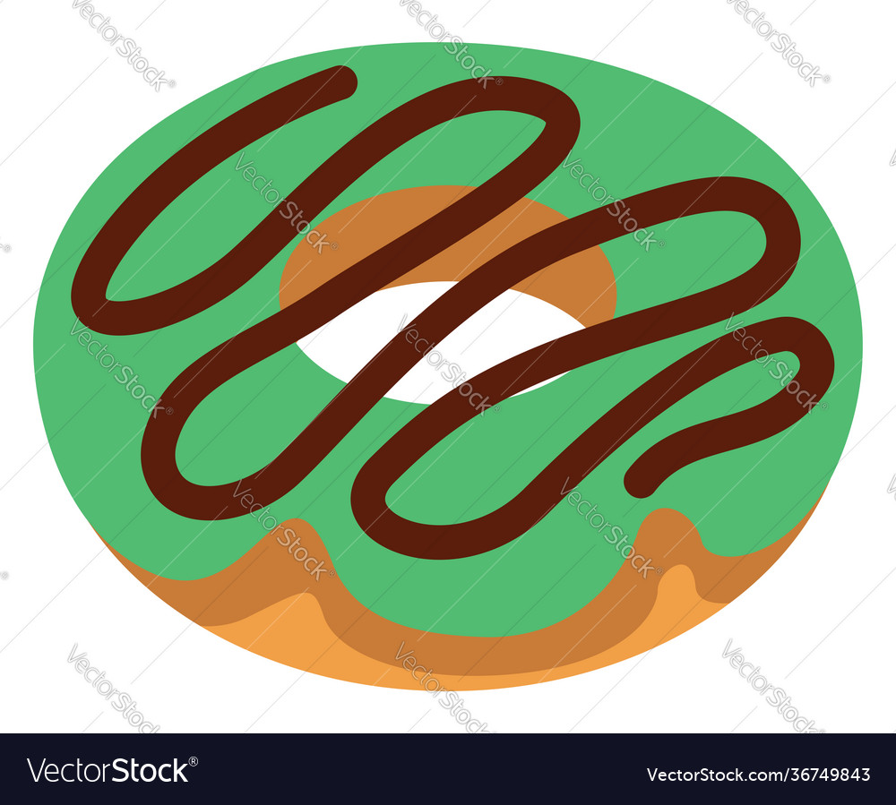 Donut with green cream and chocolate on a white