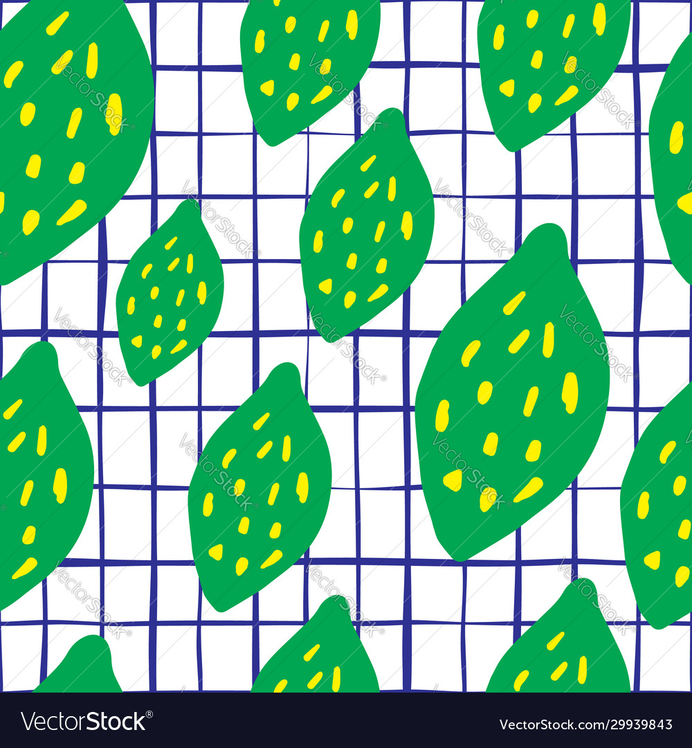 Green lemon seamless pattern in doodle style