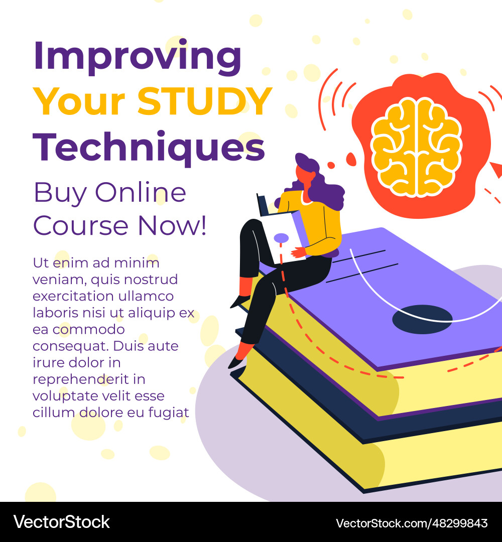 Improving your study techniques buy online course Vector Image