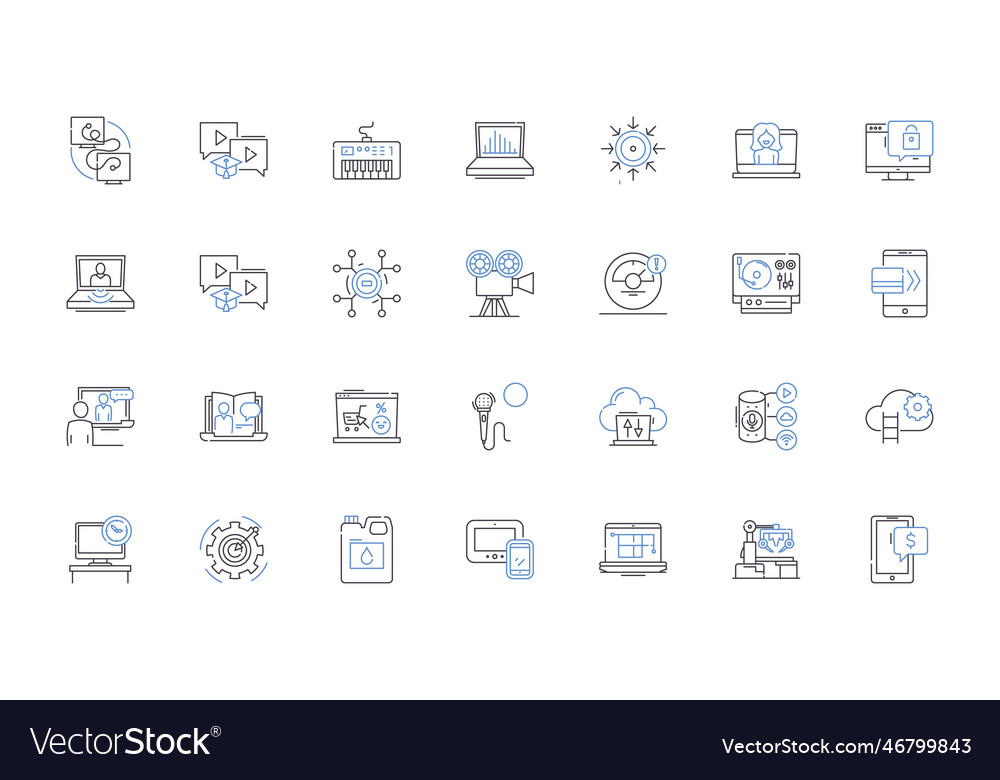 Instrument system line icons collection sensor vector image Instrument system line icons collection sensor
