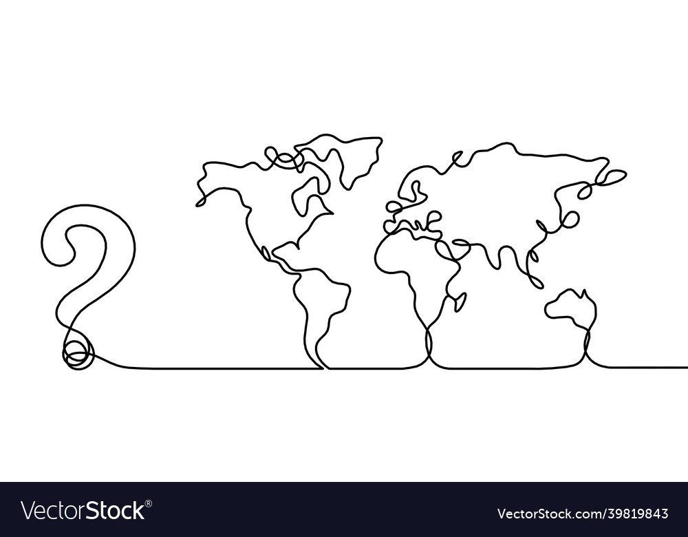 Map of planet earth and question mark as line