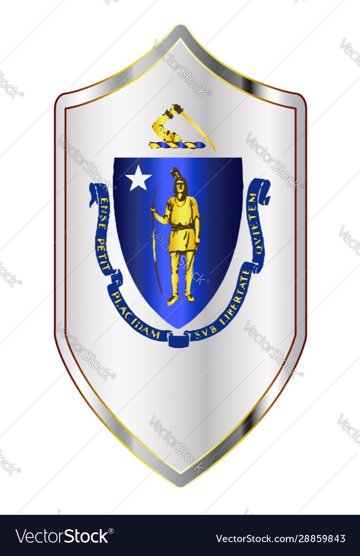 Massachusetts state flag on a crusader style