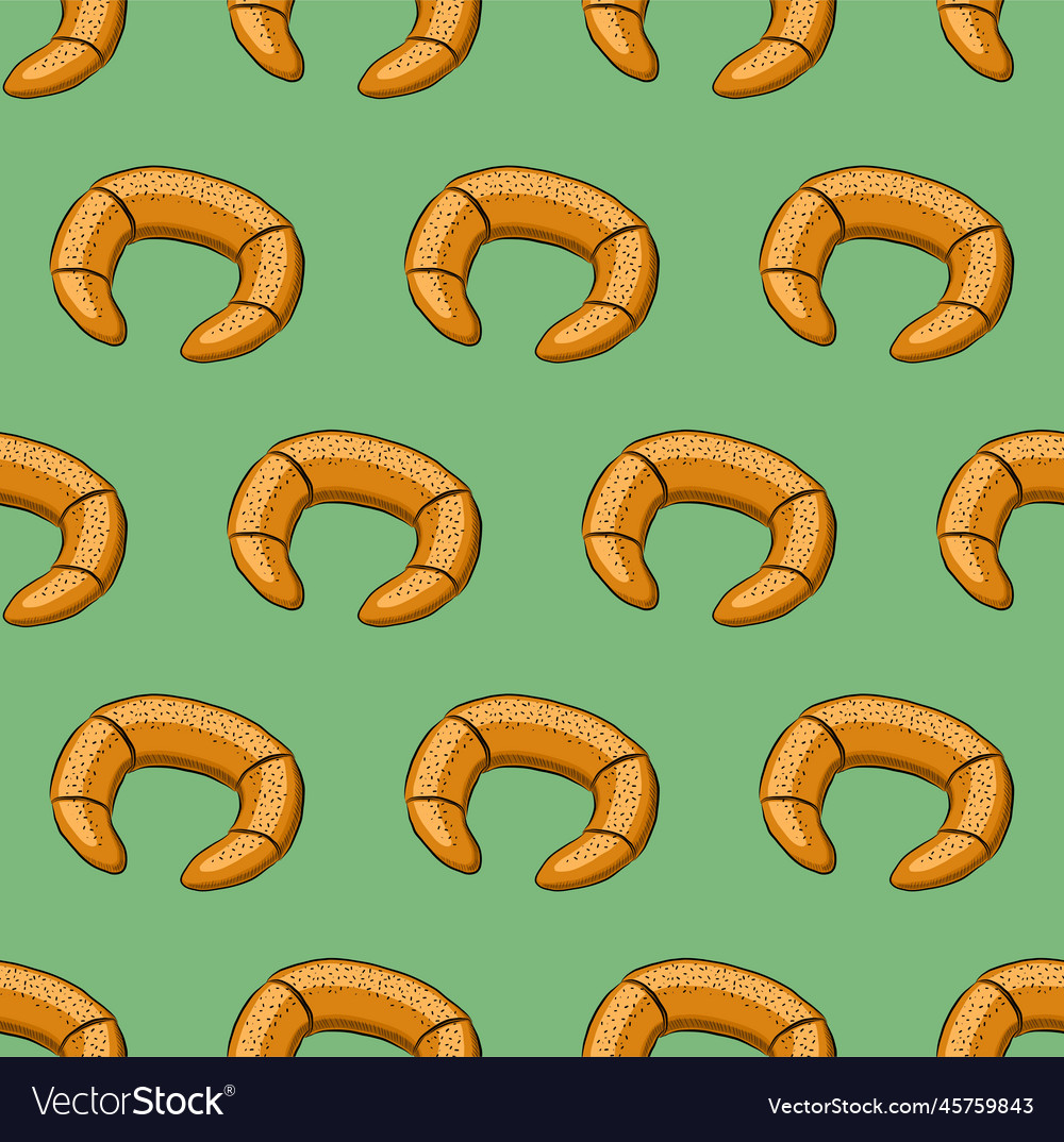 Mint green seamless background with sweet bagels Vector Image