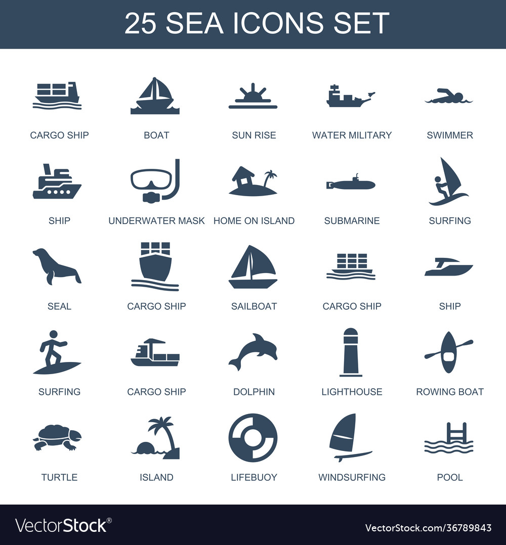 Sea Icons Royalty Free Vector Image Vectorstock