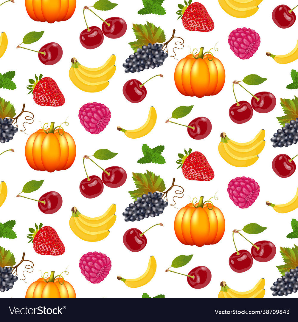 Seasonal abundance seamless pattern with fruits