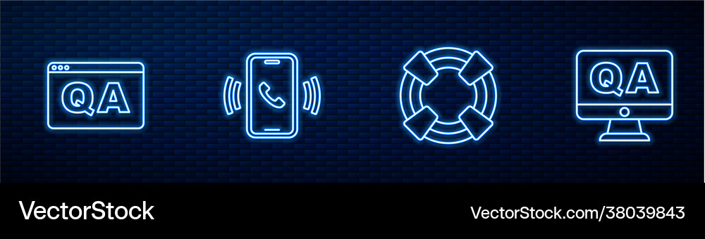 Set line lifebuoy question and answer telephone Vector Image