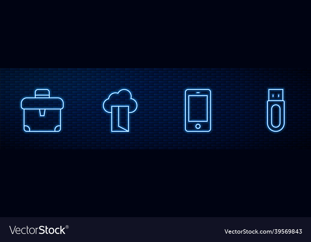 Set line mobile phone briefcase cloud database vector image Set line mobile phone briefcase cloud database