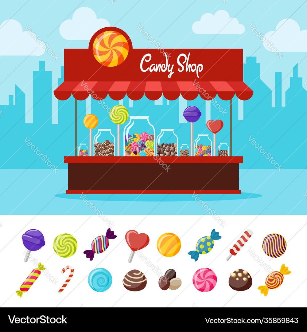 Sweet candy flat composition Royalty Free Vector Image