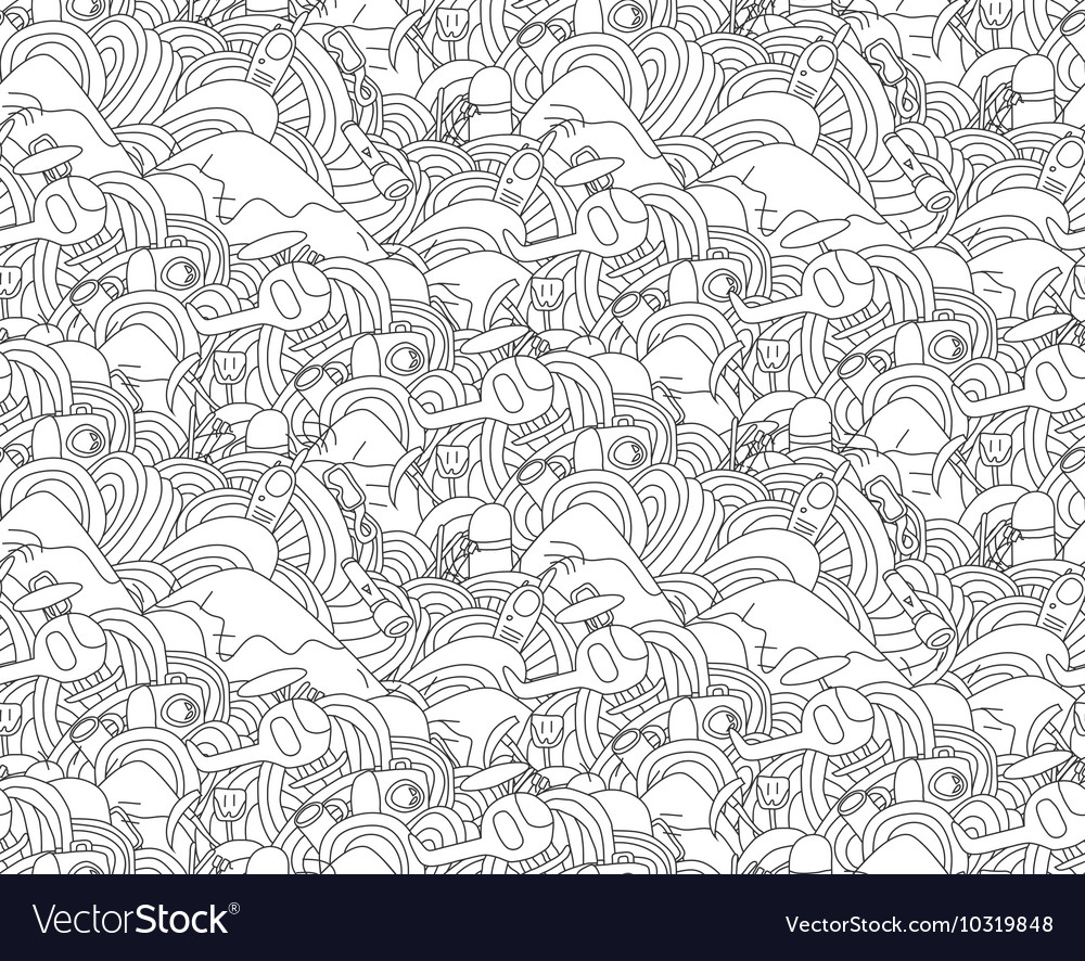 Abstract doodle seamless pattern with objects