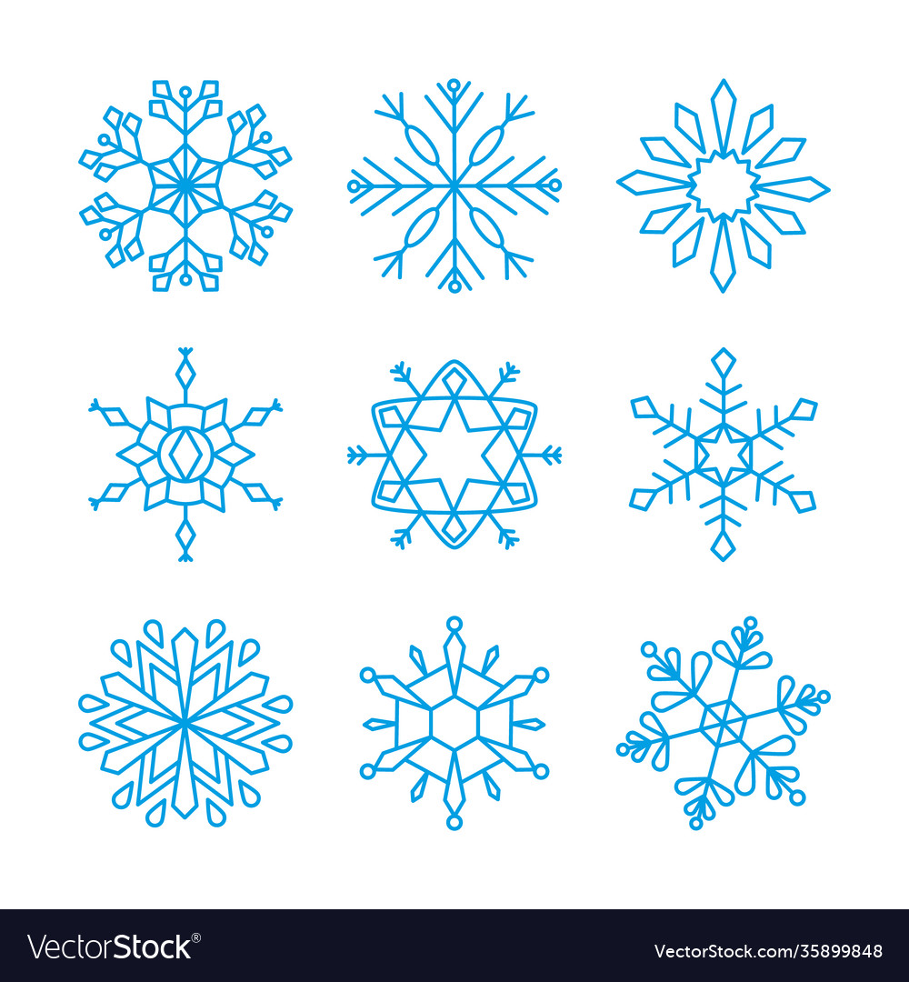Abstract snowflake and snowflakes icon set line