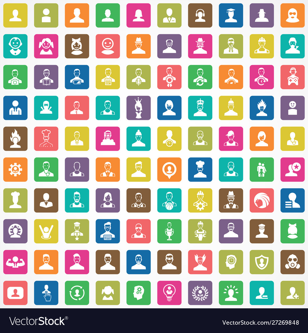 Avatar 100 icons universal set for web and ui