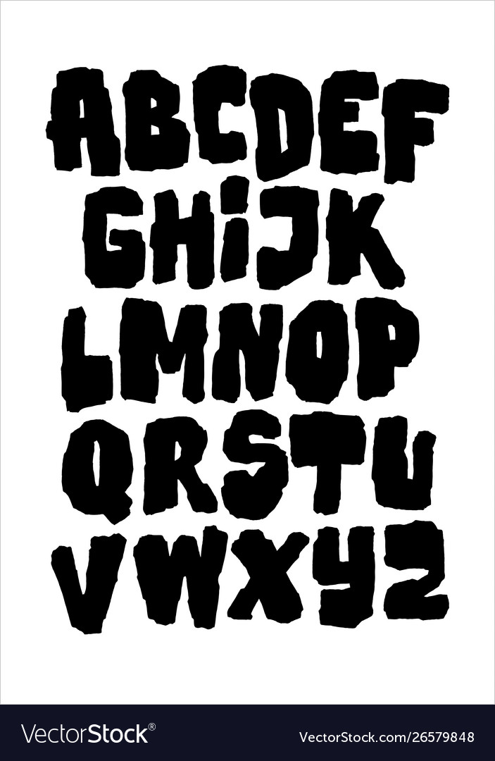 Black heavy bold grungy font alphabet Royalty Free Vector