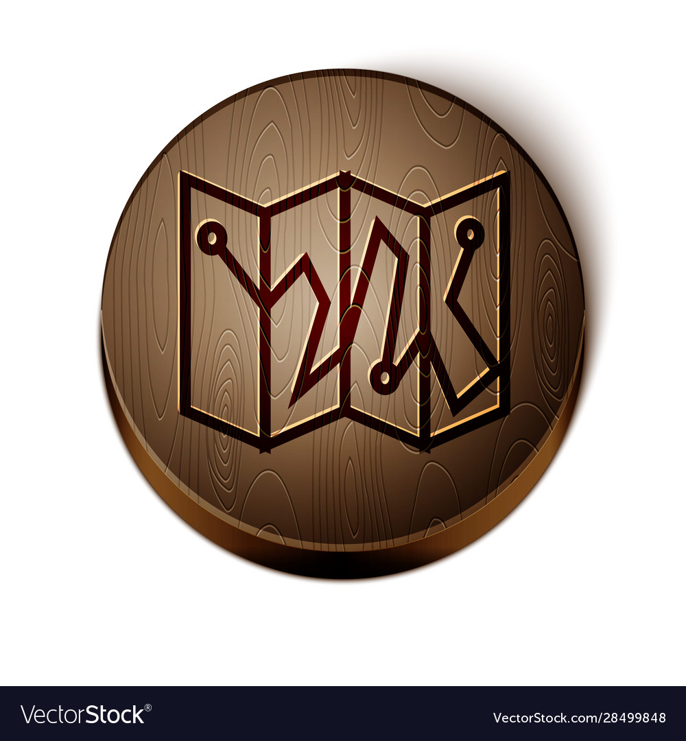 Brown line folded map with location marker icon vector image Brown line folded map with location marker icon