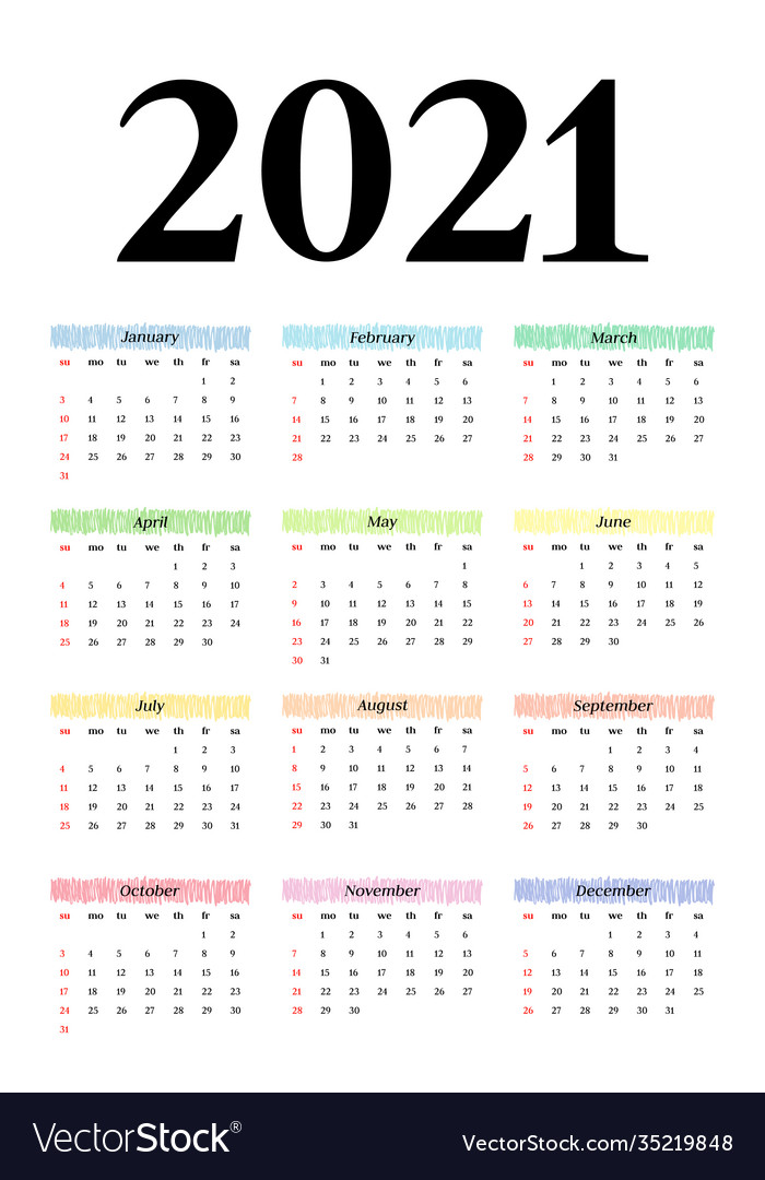 Calendar for 2021 isolated on a white background Vector Image