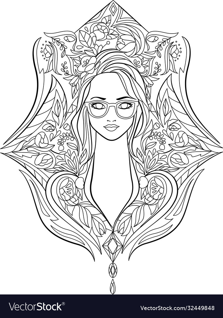 Coloring page beautiful elegant girls and flowers