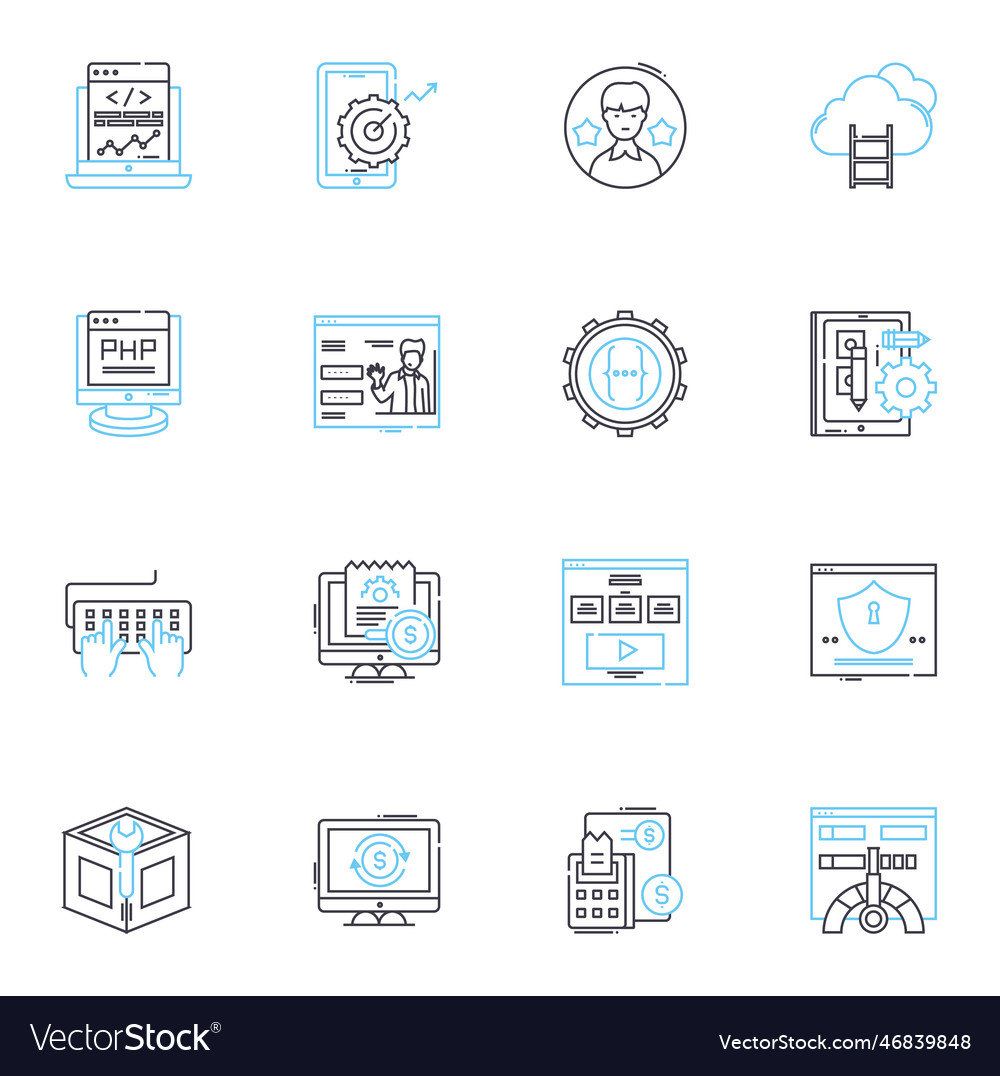 Computer science linear icons set algorithm vector image Computer science linear icons set algorithm