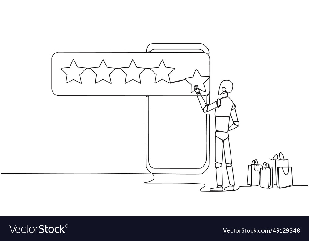 Continuous one line drawing robot standing facing vector image Continuous one line drawing robot standing facing