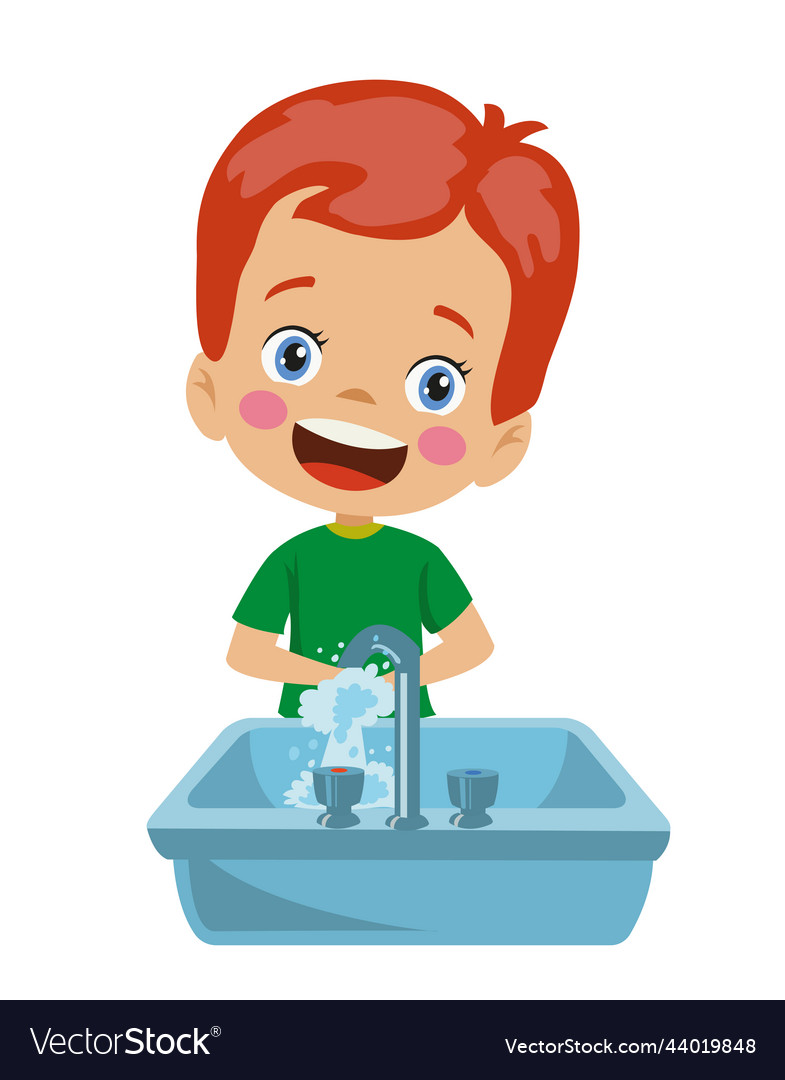 Cute boy washing his hands Royalty Free Vector Image